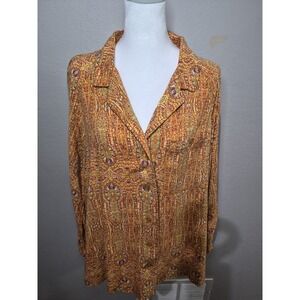 Christian Siriano Women's Colorful Button Down Shirt Sz Medium Boho Relaxed Fit